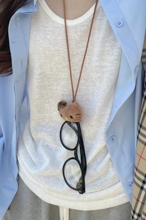 Handmade Children's Cartoon Hanging Neck Necklace - Cute 3D Animal Pendant for Sweatshirts and Bags, Soft Fabric Accessory