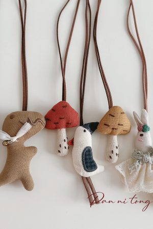 Handmade Children's Cartoon Hanging Neck Necklace - Cute 3D Animal Pendant for Sweatshirts and Bags, Soft Fabric Accessory