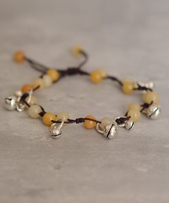 Handmade Chinese Ethnic Style Adjustable Ankle Bracelet with Red Agate, Dongling Jade & Crystal Bell for Girls' Jewelry