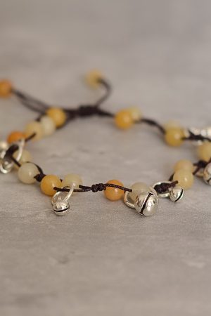 Handmade Chinese Ethnic Style Adjustable Ankle Bracelet with Red Agate, Dongling Jade & Crystal Bell for Girls' Jewelry