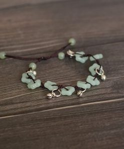 Handmade Chinese Ethnic Style Adjustable Ankle Bracelet with Red Agate, Dongling Jade & Crystal Bell for Girls' Jewelry