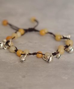 Handmade Chinese Ethnic Style Adjustable Ankle Bracelet with Red Agate, Dongling Jade & Crystal Bell for Girls' Jewelry