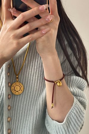 Handmade Chinese-Style Woven Bracelet with Gold Nugget - Adjustable High-End Feel Jewelry for Women