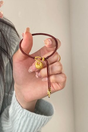 Handmade Chinese-Style Woven Bracelet with Gold Nugget - Adjustable High-End Feel Jewelry for Women