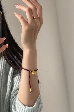 Handmade Chinese-Style Woven Bracelet with Gold Nugget - Adjustable High-End Feel Jewelry for Women