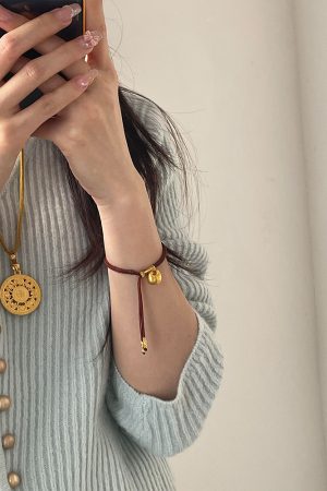 Handmade Chinese-Style Woven Bracelet with Gold Nugget - Adjustable High-End Feel Jewelry for Women