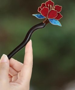 Handmade CloisonnÃ© Peony Flower Hairpin - Ancient Style Sandalwood Hair Accessory for Chinese Daily Bun Hairstyles