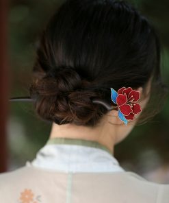 Handmade CloisonnÃ© Peony Flower Hairpin - Ancient Style Sandalwood Hair Accessory for Chinese Daily Bun Hairstyles