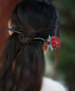 Handmade CloisonnÃ© Peony Flower Hairpin - Ancient Style Sandalwood Hair Accessory for Chinese Daily Bun Hairstyles