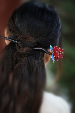 Handmade CloisonnÃ© Peony Flower Hairpin - Ancient Style Sandalwood Hair Accessory for Chinese Daily Bun Hairstyles