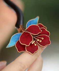 Handmade CloisonnÃ© Peony Flower Hairpin - Ancient Style Sandalwood Hair Accessory for Chinese Daily Bun Hairstyles