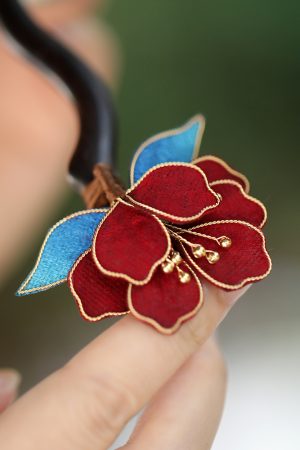 Handmade CloisonnÃ© Peony Flower Hairpin - Ancient Style Sandalwood Hair Accessory for Chinese Daily Bun Hairstyles