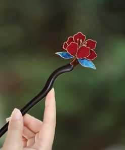 Handmade CloisonnÃ© Peony Flower Hairpin - Ancient Style Sandalwood Hair Accessory for Chinese Daily Bun Hairstyles
