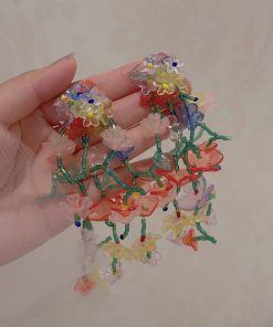 Handmade Colorful Beaded Woven Flower Earrings for Women - Heavy-Duty Summer Vacation Style, Niche Seaside Accessory