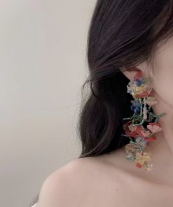 Handmade Colorful Beaded Woven Flower Earrings for Women - Heavy-Duty Summer Vacation Style, Niche Seaside Accessory