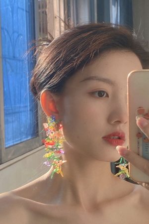 Handmade Colorful Beaded Woven Flower Earrings for Women - Heavy-Duty Summer Vacation Style, Niche Seaside Accessory
