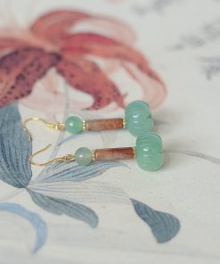 Handmade Dongling Jade Flower Earrings with Shoushan Stone and S925 Silver - Chinese-Style Ancient Wind Jewelry for Women