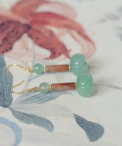 Handmade Dongling Jade Flower Earrings with Shoushan Stone and S925 Silver - Chinese-Style Ancient Wind Jewelry for Women