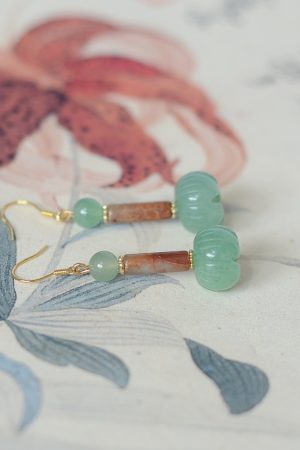 Handmade Dongling Jade Flower Earrings with Shoushan Stone and S925 Silver - Chinese-Style Ancient Wind Jewelry for Women