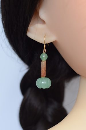Handmade Dongling Jade Flower Earrings with Shoushan Stone and S925 Silver - Chinese-Style Ancient Wind Jewelry for Women