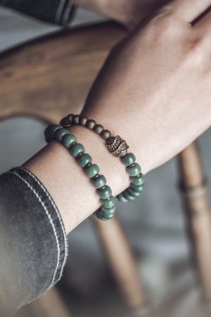 Handmade Double-Layer Antique Bronze Green Bodhi Root Bracelet for Men & Women - Textured Retro Jewelry with Unique Personality