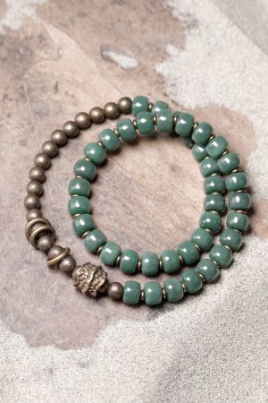 Handmade Double-Layer Antique Bronze Green Bodhi Root Bracelet for Men & Women - Textured Retro Jewelry with Unique Personality