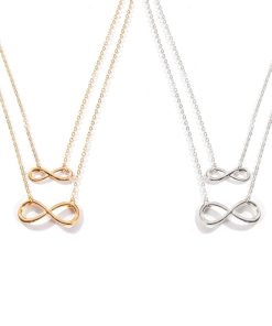 Handmade Double-Layer Choker Necklace with Lucky Number 8 - Simple European and American Style Short Necklace