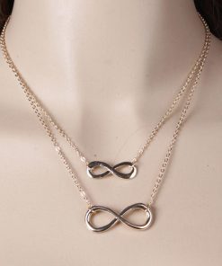 Handmade Double-Layer Choker Necklace with Lucky Number 8 - Simple European and American Style Short Necklace