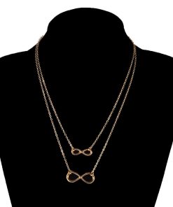 Handmade Double-Layer Choker Necklace with Lucky Number 8 - Simple European and American Style Short Necklace