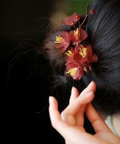 Handmade Embroidered Plum Blossom Hairpin - Ancient Style Hanfu Side Clip for Updo, Elegant Qipao Hair Accessory for Women