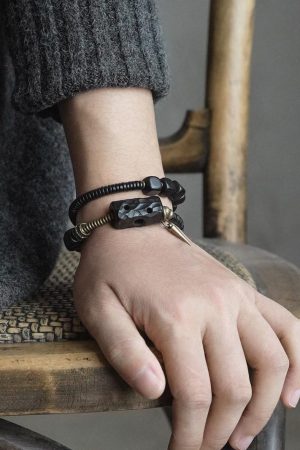 Handmade Ethnic Style Black Sandalwood Bracelet for Men - Versatile Hollow Design Square Wristband Accessories