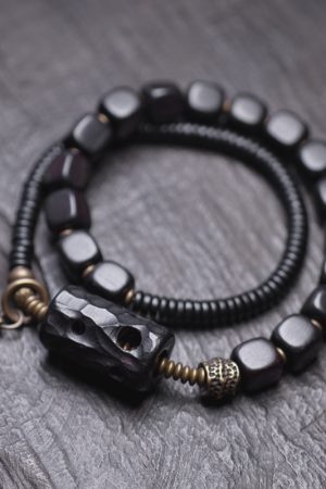 Handmade Ethnic Style Black Sandalwood Bracelet for Men - Versatile Hollow Design Square Wristband Accessories