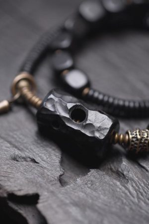 Handmade Ethnic Style Black Sandalwood Bracelet for Men - Versatile Hollow Design Square Wristband Accessories