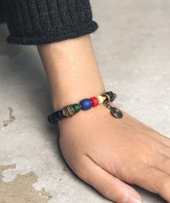 Handmade Ethnic Style Textured Ebony Wood Bracelet for Men & Tibetan-Style Glass Bracelet for Women - Unique Personalized Accessory