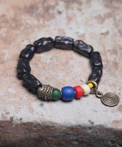 Handmade Ethnic Style Textured Ebony Wood Bracelet for Men & Tibetan-Style Glass Bracelet for Women - Unique Personalized Accessory