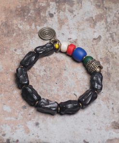 Handmade Ethnic Style Textured Ebony Wood Bracelet for Men & Tibetan-Style Glass Bracelet for Women - Unique Personalized Accessory
