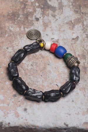 Handmade Ethnic Style Textured Ebony Wood Bracelet for Men & Tibetan-Style Glass Bracelet for Women - Unique Personalized Accessory