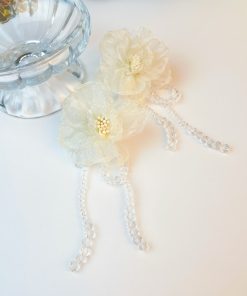 Handmade Floral Beaded Long Tassel Earrings for Women - Elegant Fabric Ear Drops for Fashionable Style