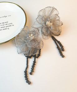 Handmade Floral Beaded Long Tassel Earrings for Women - Elegant Fabric Ear Drops for Fashionable Style