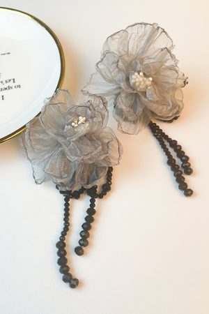 Handmade Floral Beaded Long Tassel Earrings for Women - Elegant Fabric Ear Drops for Fashionable Style
