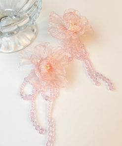 Handmade Floral Beaded Long Tassel Earrings for Women - Elegant Fabric Ear Drops for Fashionable Style