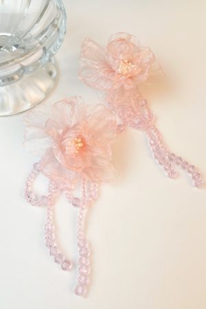 Handmade Floral Beaded Long Tassel Earrings for Women - Elegant Fabric Ear Drops for Fashionable Style