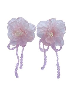 Handmade Floral Beaded Long Tassel Earrings for Women - Elegant Fabric Ear Drops for Fashionable Style