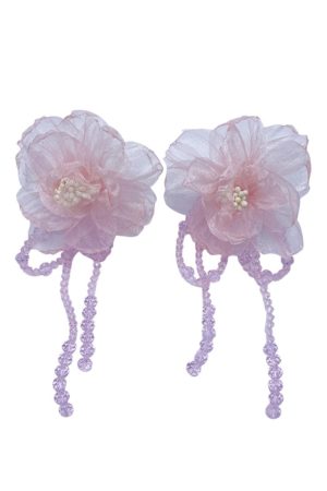 Handmade Floral Beaded Long Tassel Earrings for Women - Elegant Fabric Ear Drops for Fashionable Style