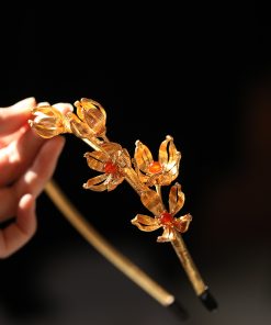 Handmade Floral Wire-Woven Headband for Women - High-End Gold Accessory, Wei-Jin Style, Ancient Chinese Fashion
