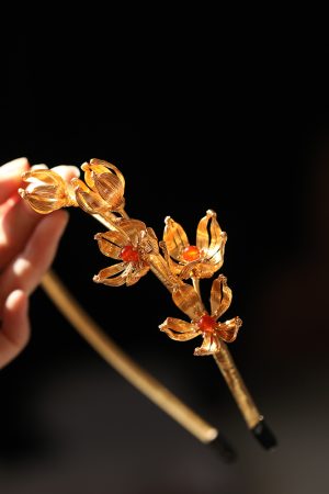 Handmade Floral Wire-Woven Headband for Women - High-End Gold Accessory, Wei-Jin Style, Ancient Chinese Fashion