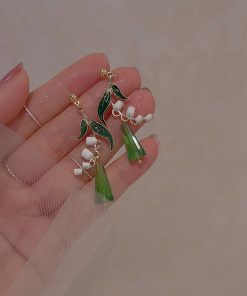 Handmade Fresh Lily of the Valley Flower Water Drop Earrings for Women - Pastoral Style, Versatile Light Luxury Ear Accessories