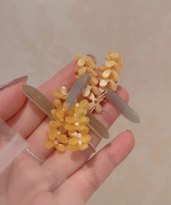 Handmade Golden Osmanthus Stud Earrings for Women - Elegant, Artistic Design, Light Luxury, Brightens Skin Tone, Long High-End Earrings