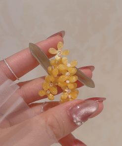 Handmade Golden Osmanthus Stud Earrings for Women - Elegant, Artistic Design, Light Luxury, Brightens Skin Tone, Long High-End Earrings