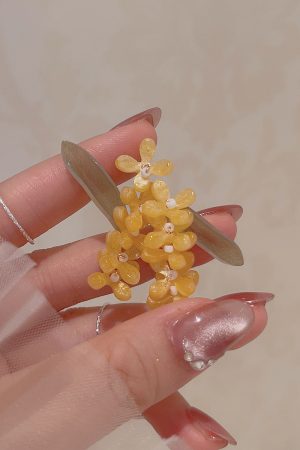Handmade Golden Osmanthus Stud Earrings for Women - Elegant, Artistic Design, Light Luxury, Brightens Skin Tone, Long High-End Earrings